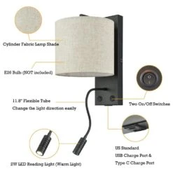 Claxy Bedroom Wall Lamp With USB Charging Port In Black -Home Decoration Series 64603947 7