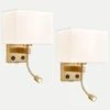 Claxy Fabric Wall Lamp With USB Charging Port In Brass (Set Of 2) 1 Claxy Fabric Wall Lamp With USB Charging Port In Brass (Set Of 2) -Home Decoration Series 64603954 1