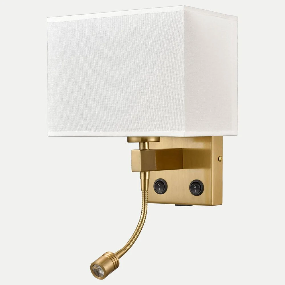 Claxy Fabric Wall Lamp With USB Charging Port In Brass (Set Of 2) 4 Claxy Fabric Wall Lamp With USB Charging Port In Brass (Set Of 2) - Image 2
