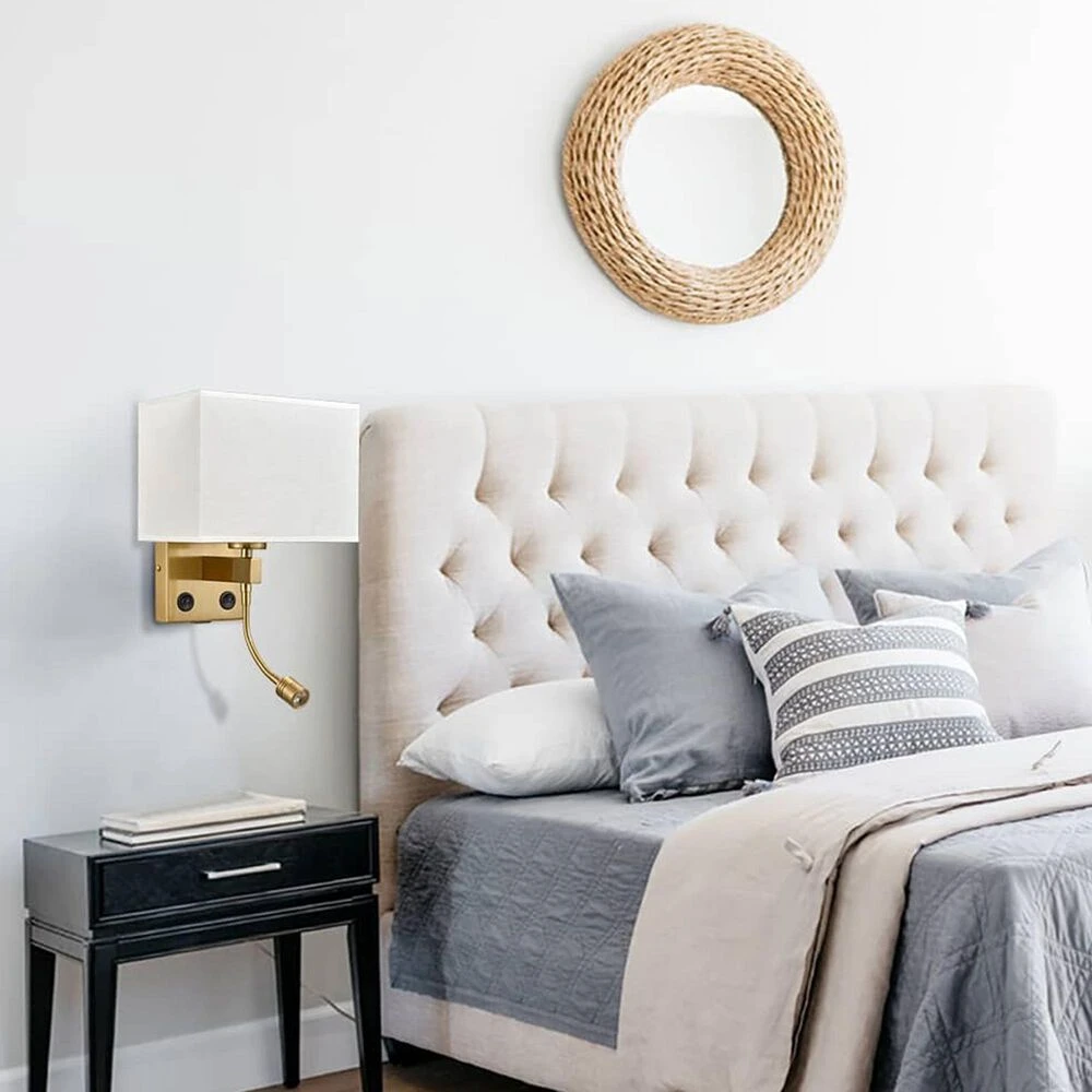 Claxy Fabric Wall Lamp With USB Charging Port In Brass (Set Of 2) 6 Claxy Fabric Wall Lamp With USB Charging Port In Brass (Set Of 2) - Image 4