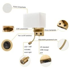 Claxy Fabric Wall Lamp With USB Charging Port In Brass (Set Of 2) 13 Claxy Fabric Wall Lamp With USB Charging Port In Brass (Set Of 2) -Home Decoration Series 64603954 5