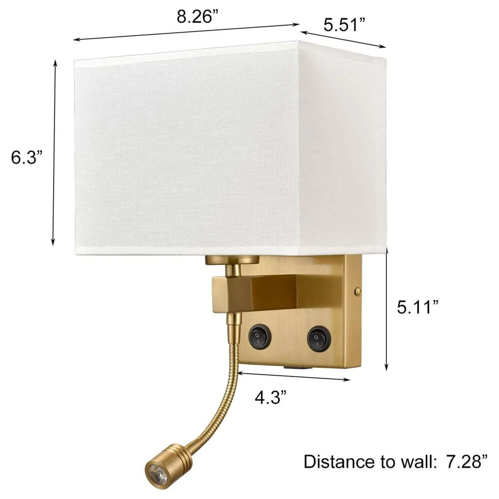 Claxy Fabric Wall Lamp With USB Charging Port In Brass (Set Of 2) 9 Claxy Fabric Wall Lamp With USB Charging Port In Brass (Set Of 2) - Image 7