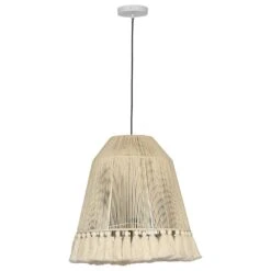 Tov Furniture Helen Cotton Tasseled Pendant Lamp In White