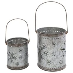 The Gerson Company Assorted Snowflake Luminary Candle Canister In Silver (Set Of 2)