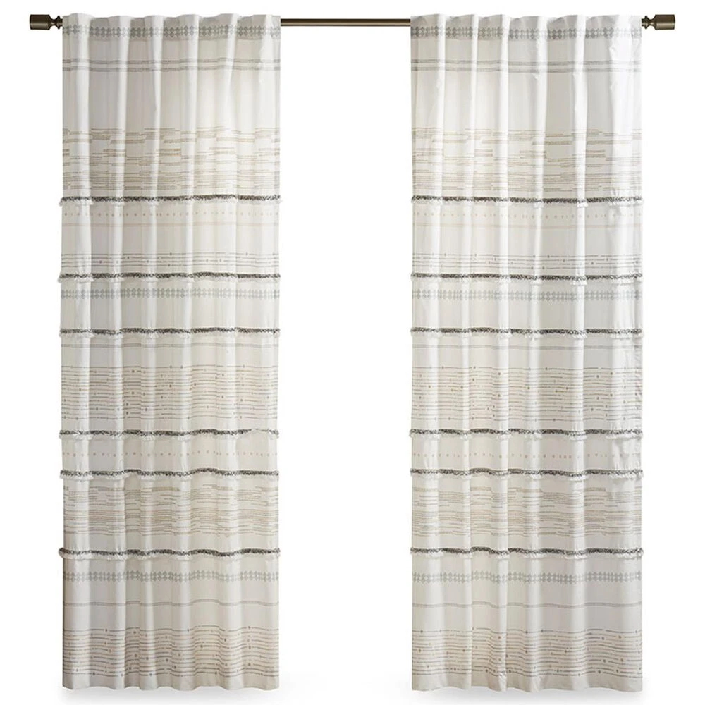 Hampton Park Nea 84" X 50" Curtain Panel In Off White And Gray 3 Hampton Park Nea 84" X 50" Curtain Panel In Off White And Gray