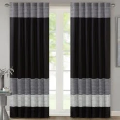 Hampton Park Amherst 84" X 50" Curtain Panel In Black, Charcoal And Silver