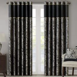 Hampton Park Aubrey 108" X 50" Curtain Panel In Black (Set Of 2)
