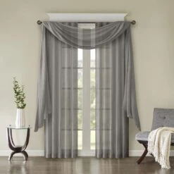 Hampton Park Harper 144" X 42" Sheer Scarf In Grey -Home Decoration Series 64733868 5