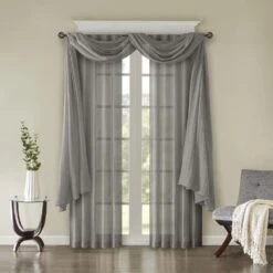 Hampton Park Harper 144" X 42" Sheer Scarf In Grey -Home Decoration Series 64733868 6