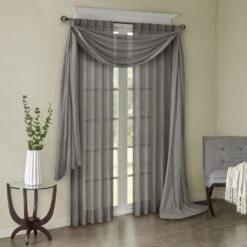 Hampton Park Harper 144" X 42" Sheer Scarf In Grey -Home Decoration Series 64733868 7