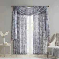 Hampton Park Simone 144" X 42" Sheer Scarf In Grey -Home Decoration Series 64734650 10