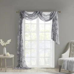 Hampton Park Simone 144" X 42" Sheer Scarf In Grey -Home Decoration Series 64734650 7