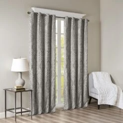 Hampton Park Mirage 84" X 50" Blackout Damask Curtain Panel In Charcoal -Home Decoration Series 64735574 8