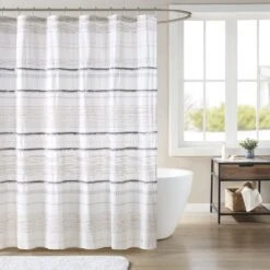 Hampton Park Nea 72" X 72" Shower Curtain In Off White And Gray -Home Decoration Series 64735897 4