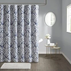 Hampton Park Odette 72" X 72" Shower Curtain In Navy And Silver -Home Decoration Series 64736648 4