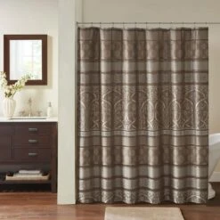 Hampton Park Zara 72" X 72" Jacquard Shower Curtain In Brown -Home Decoration Series 64736895 2