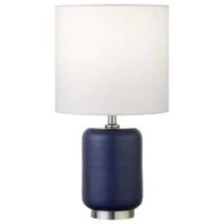 Hudson And Canal Lambert 15" Mini Table Lamp In Matte Navy And Brushed Nickel